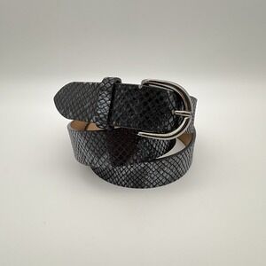 Caroll Calfskin Embossed Python Effect Genuine Leather Belt Black Made In Italy